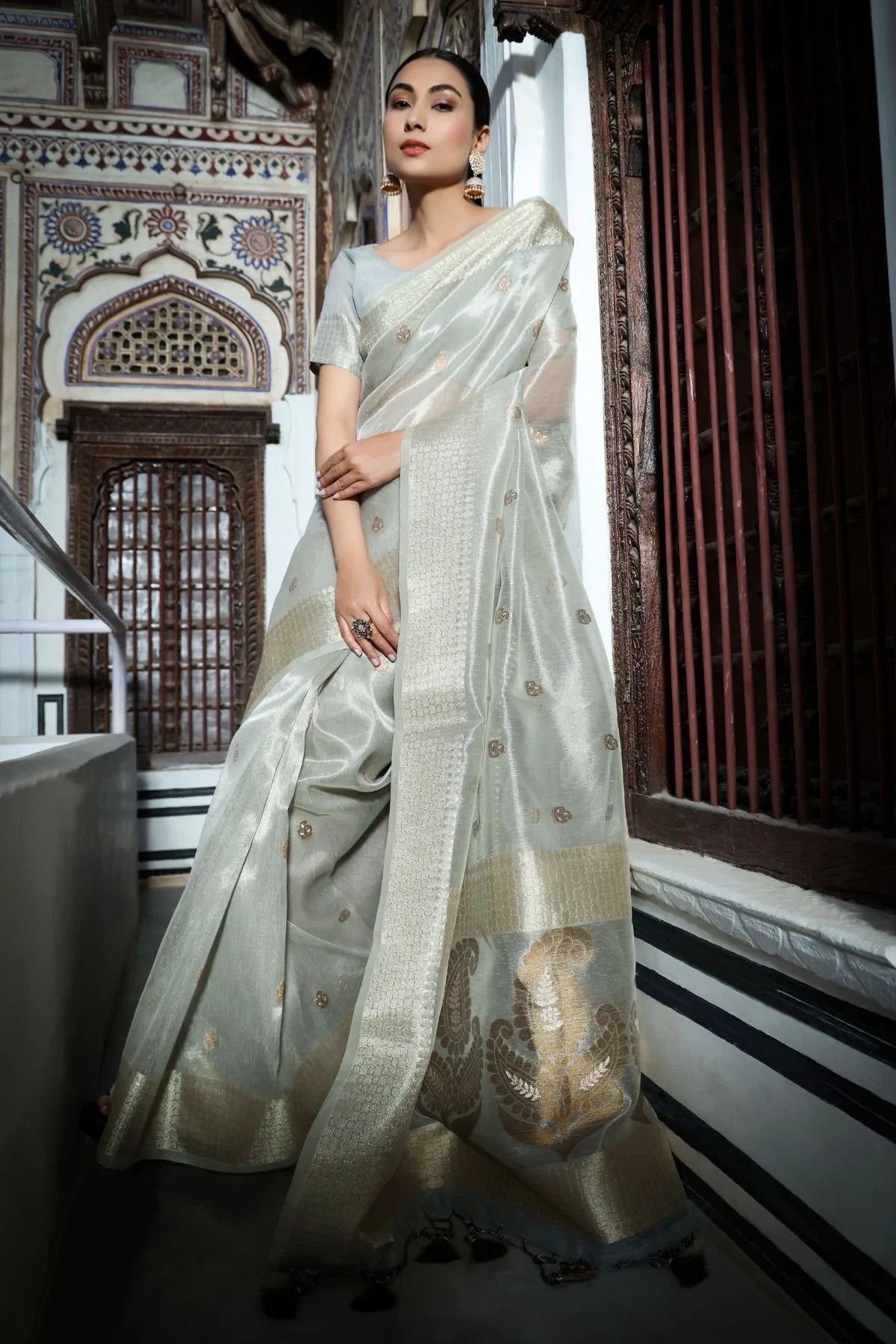 Eagle Grey Tissue Linen Saree