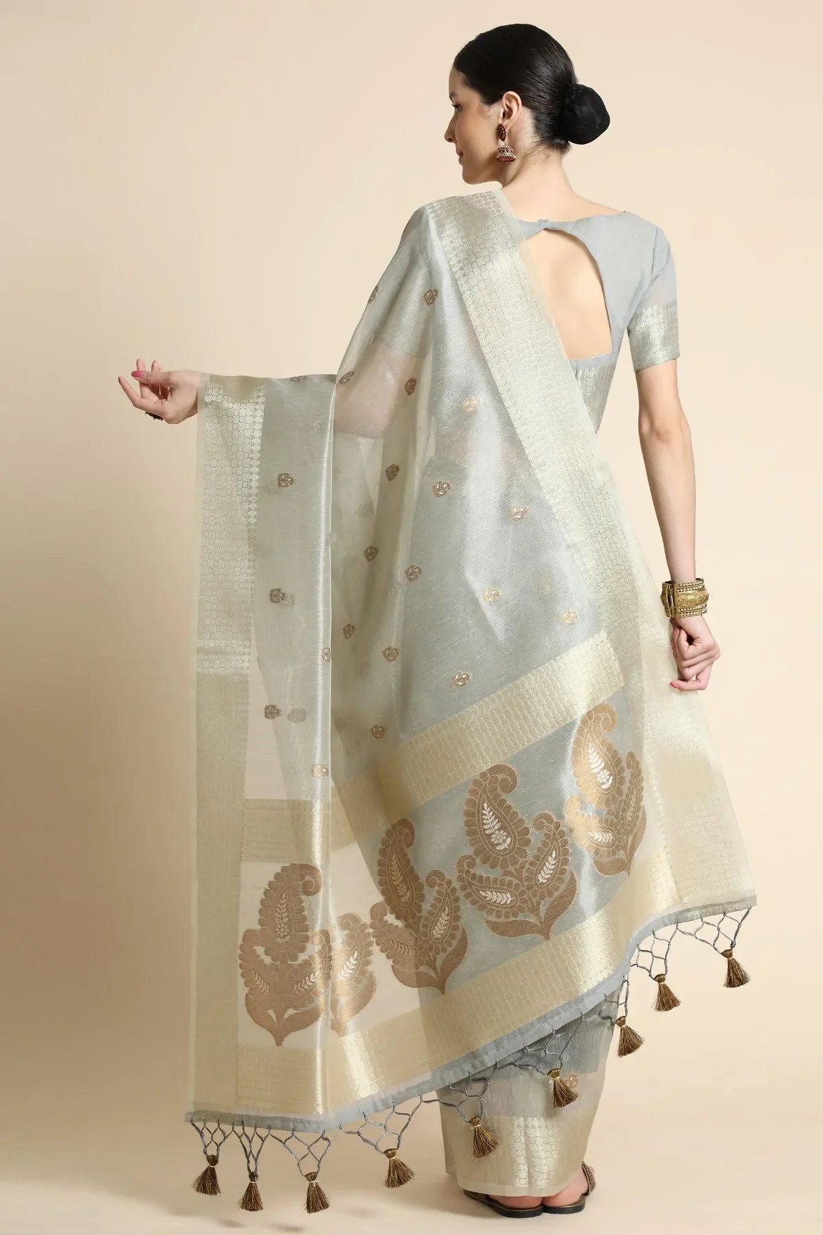 Eagle Grey Tissue Linen Saree