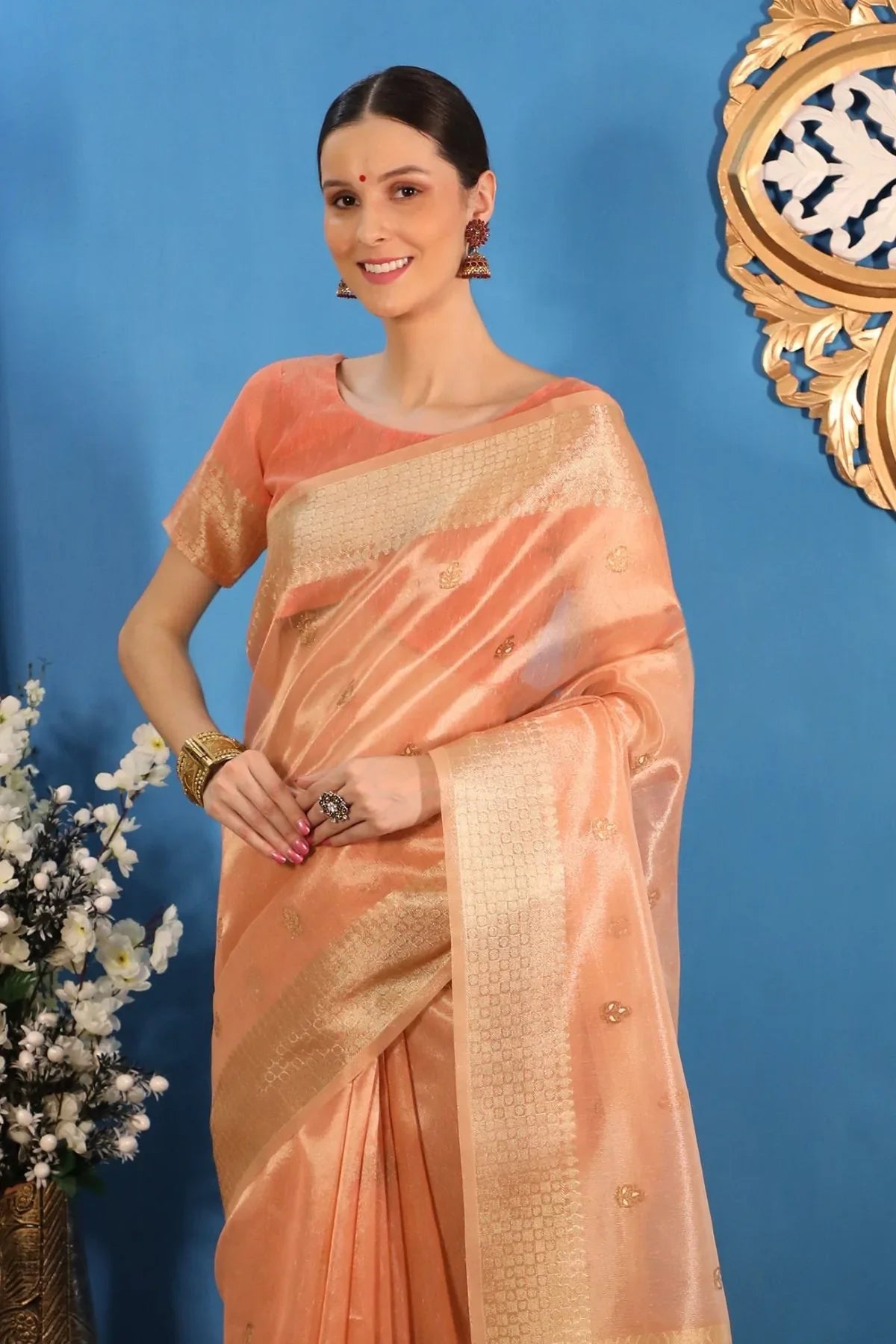 Porsche Orange Tissue Linen Saree