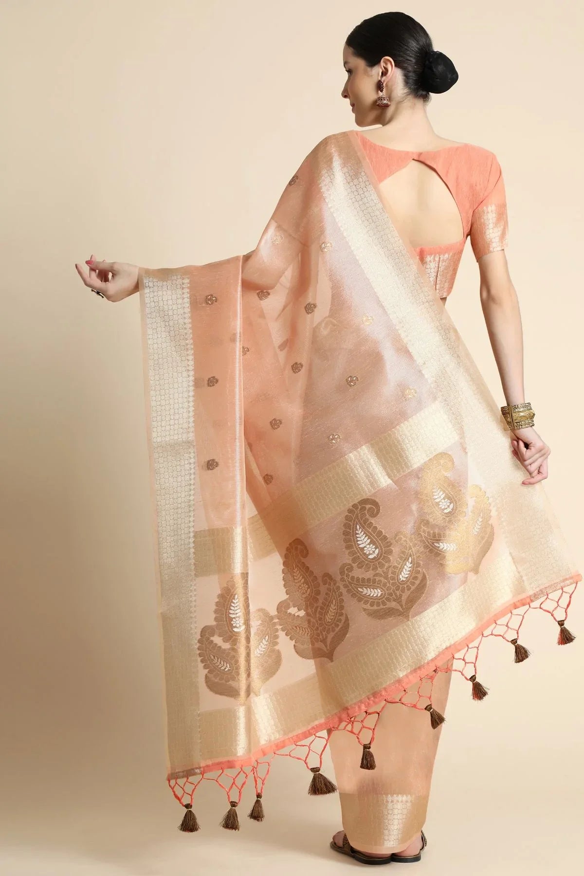 Japonica Pink Tissue Linen Saree