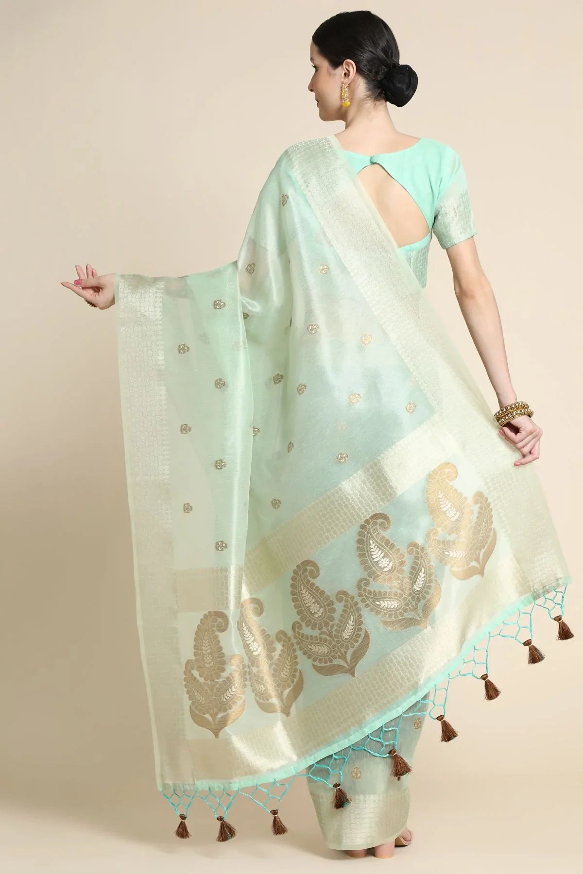 Locust Green Tissue Linen Saree