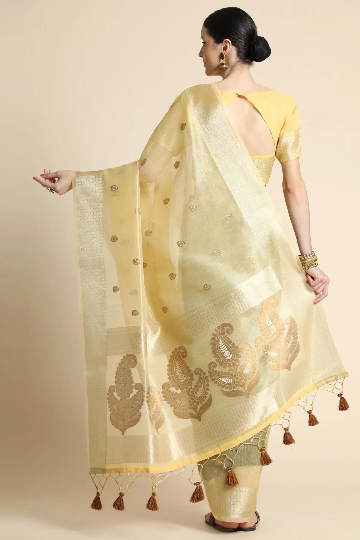 Flax Yellow Tissue Linen Saree