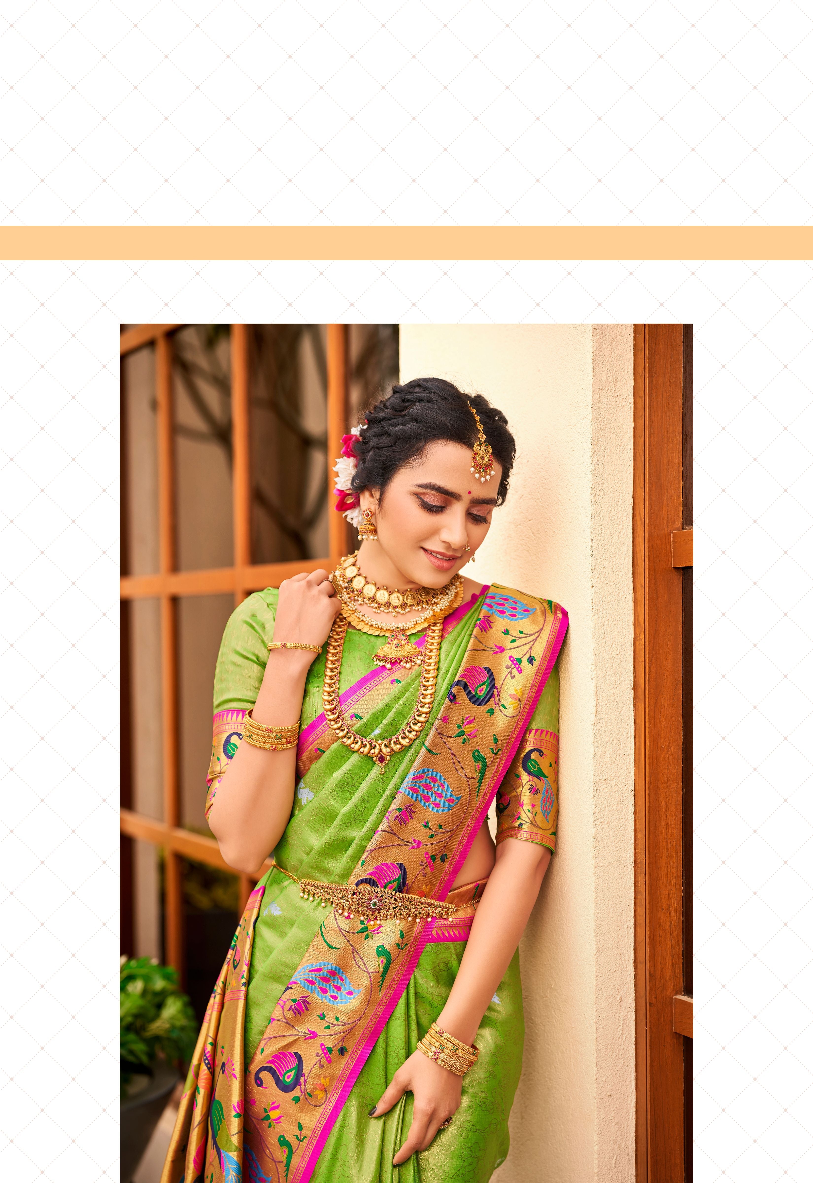 Peridot Green Woven Paithani Silk Saree