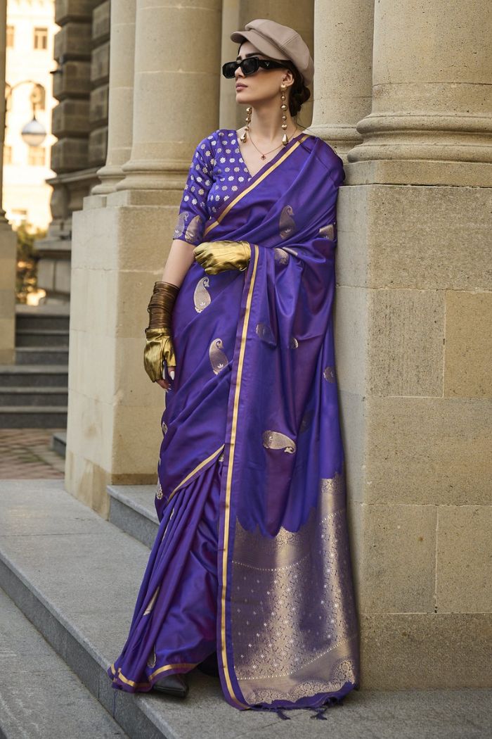 Purple Heart Banarasi Satin Saree