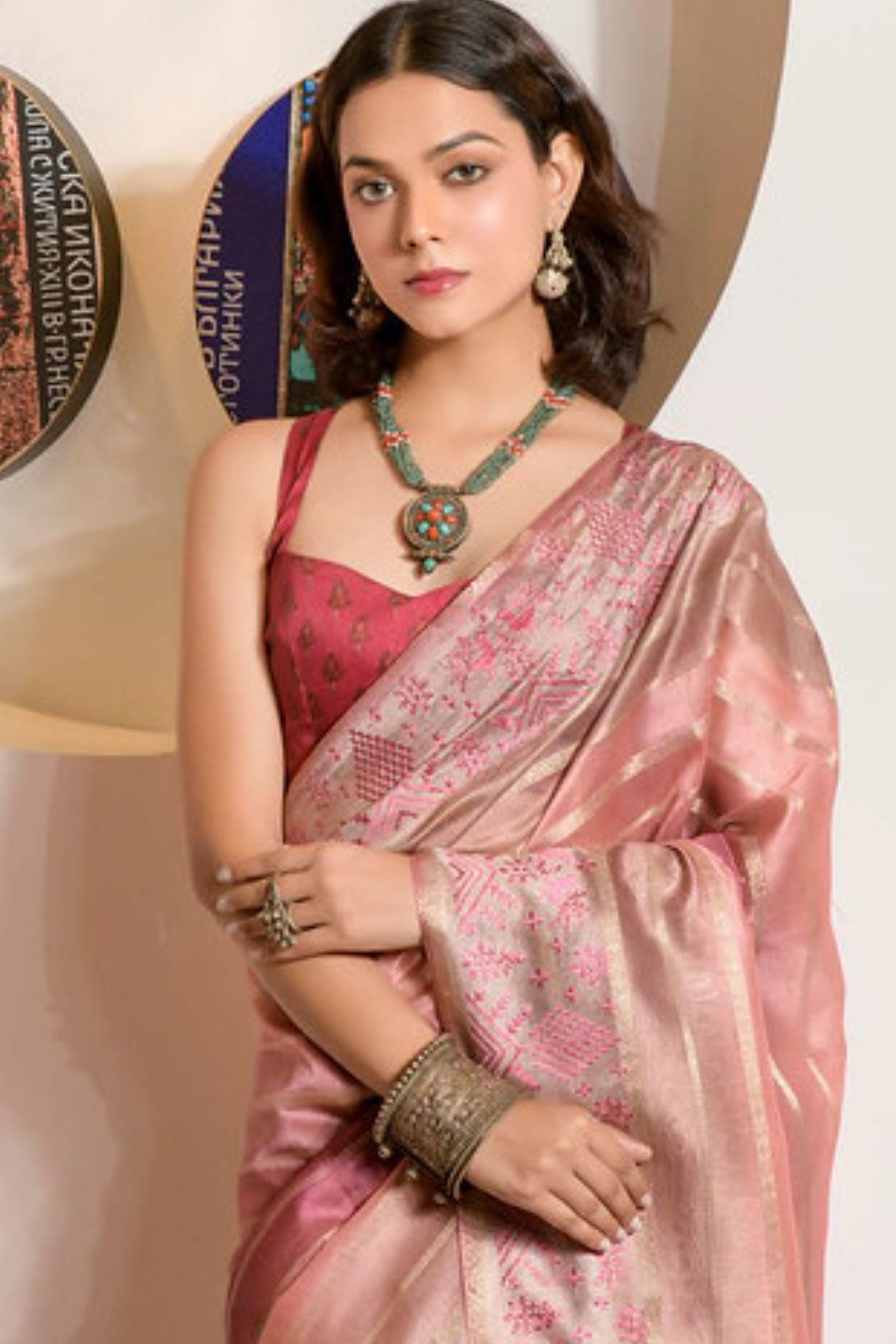 Pastel Pink Organza Saree