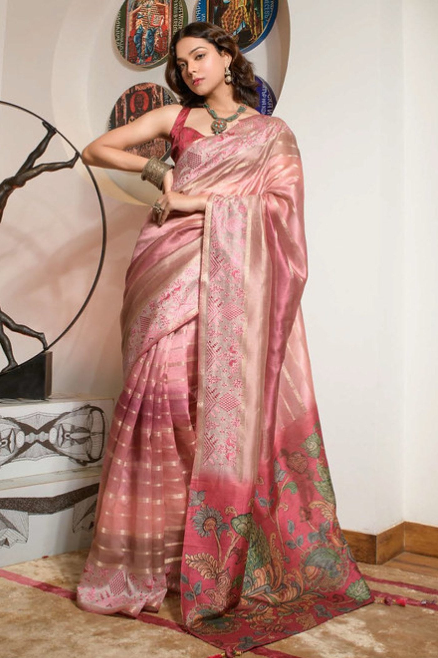 Pastel Pink Organza Saree