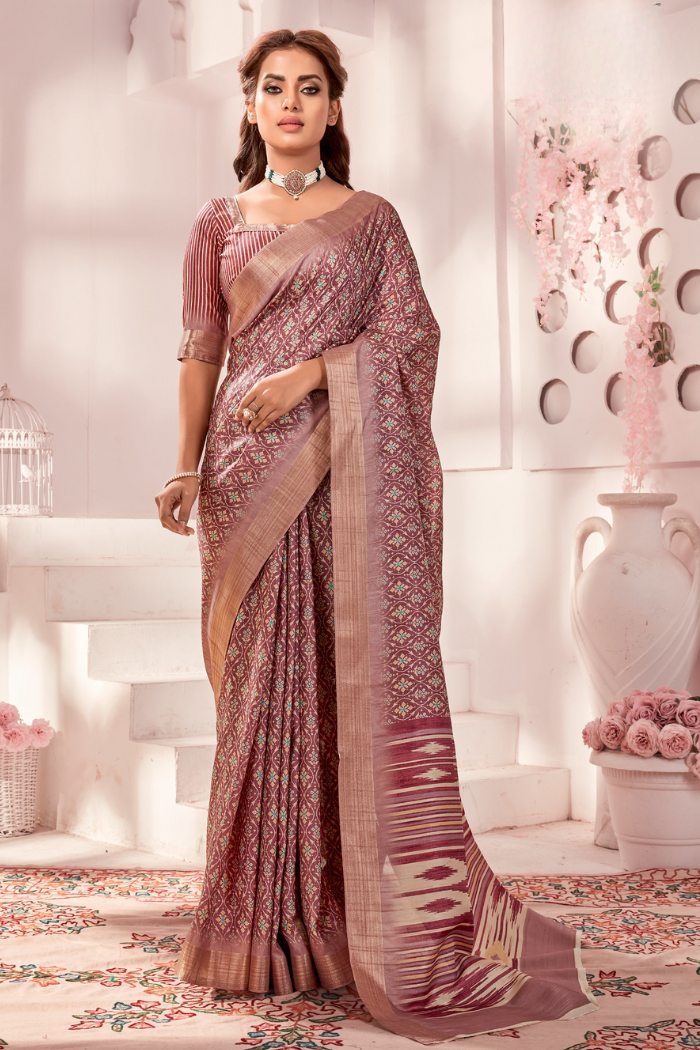 Coral Tree Brown Kota Silk Saree