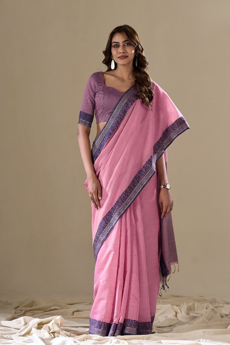 Puce Pink Handloom Cotton Saree