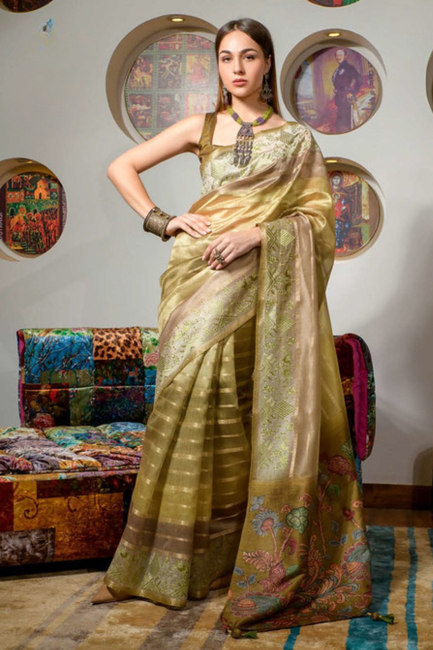 Misty Moss Green Organza Saree