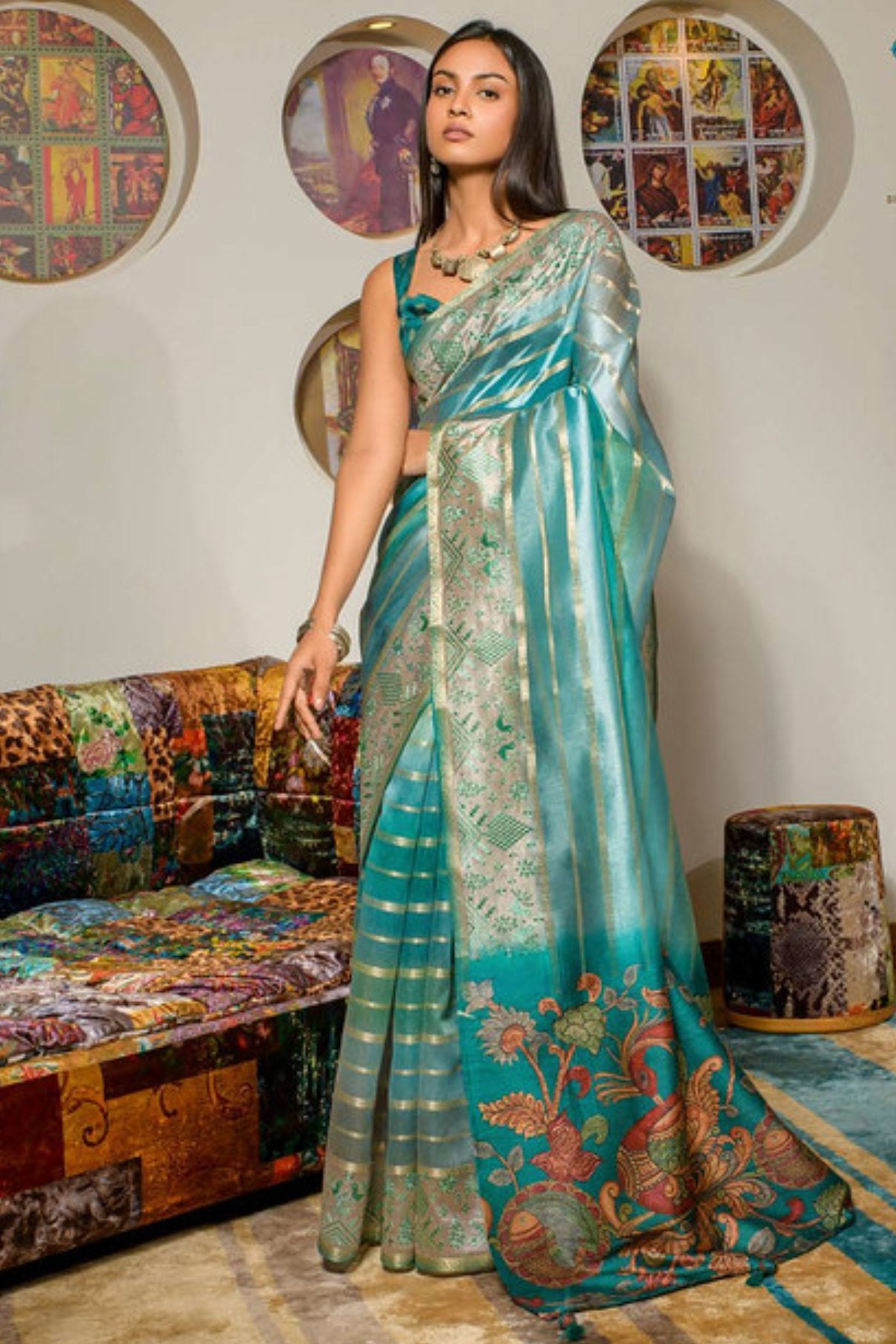 Neptune Blue Organza Saree