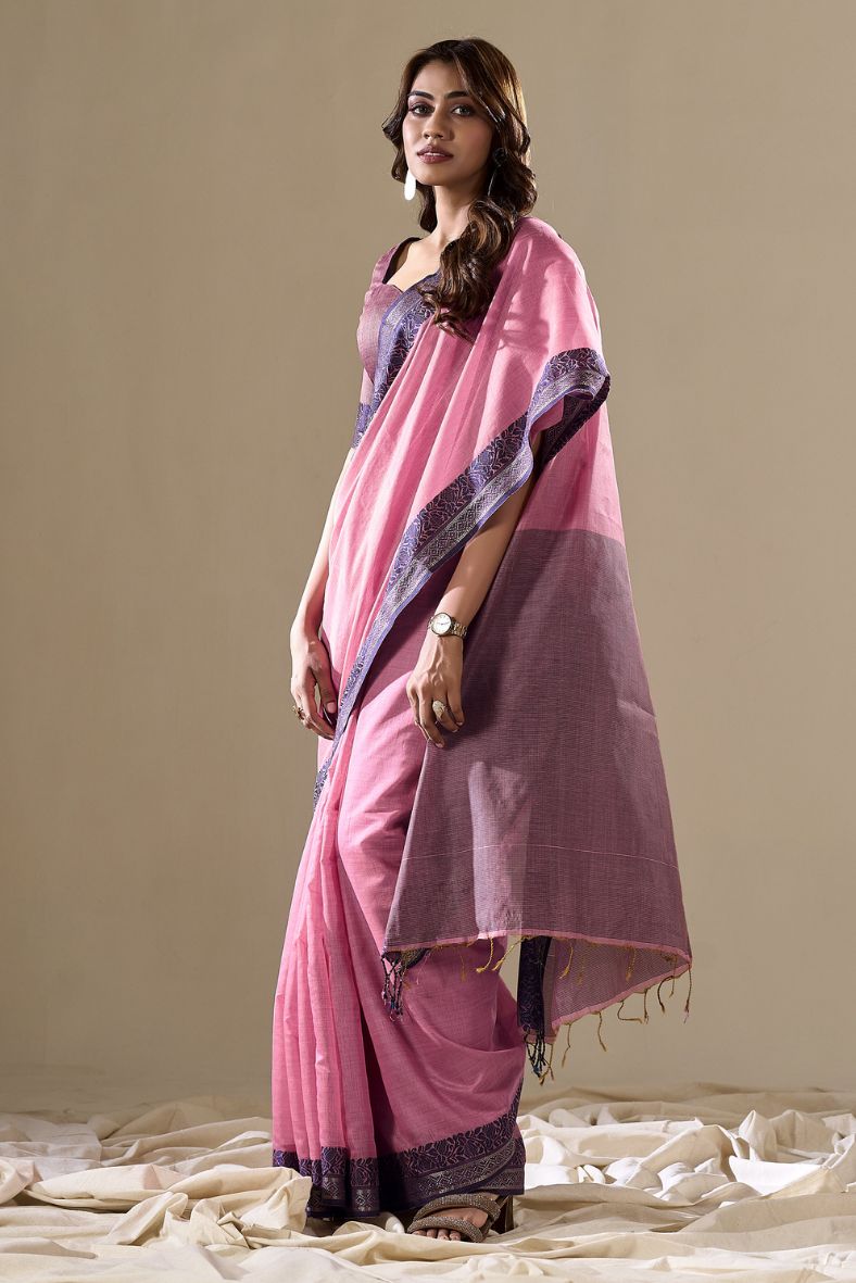 Puce Pink Handloom Cotton Saree