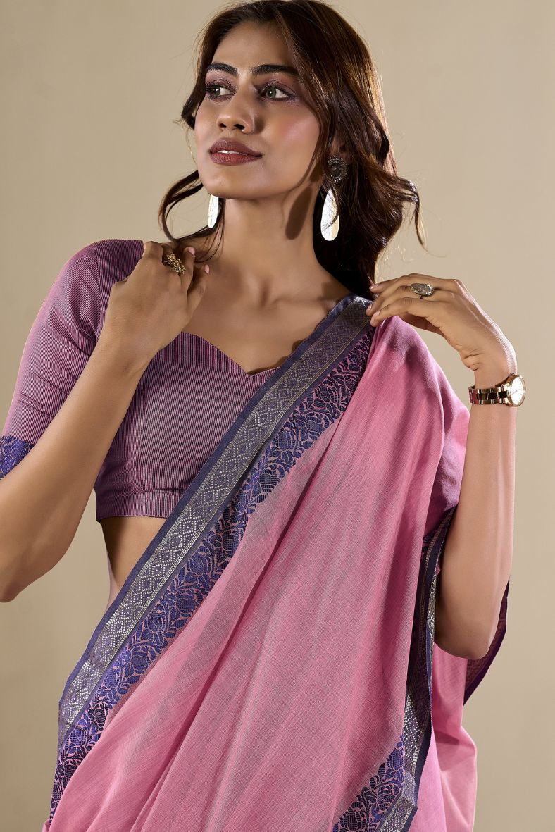 Puce Pink Handloom Cotton Saree