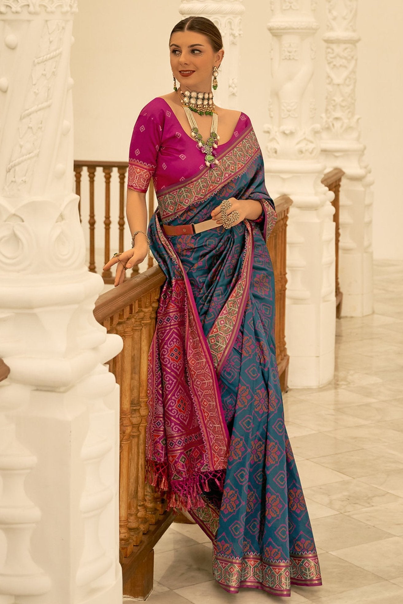 Outer Space Blue Woven Patola Silk Saree