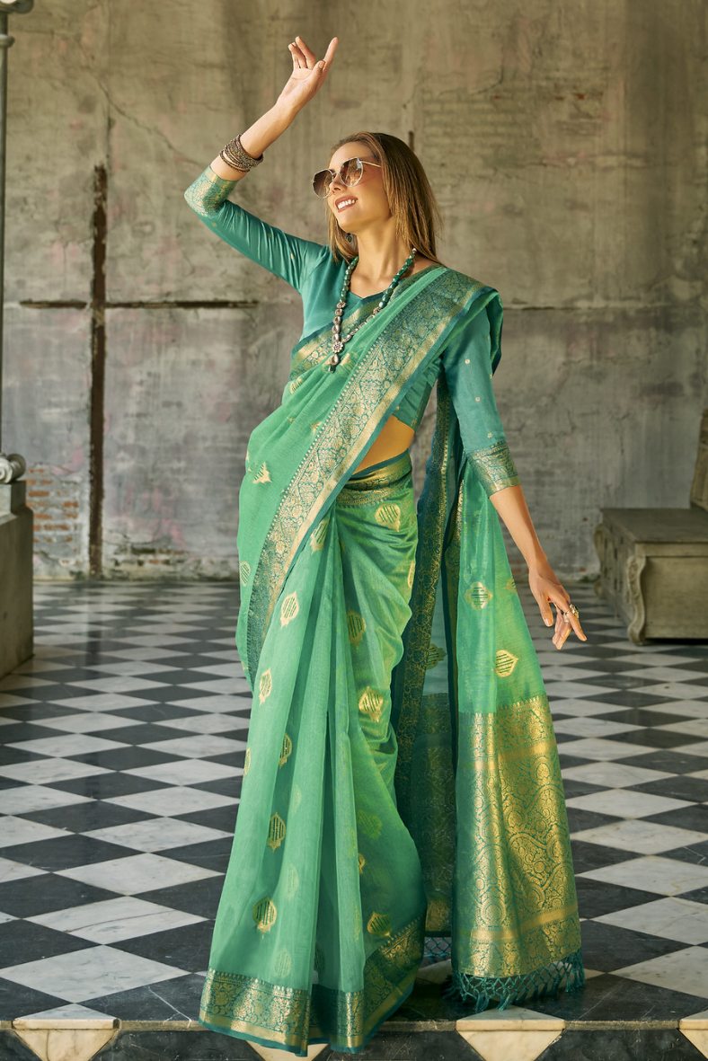 Shiny Shamrock Green Banarasi Silk Saree