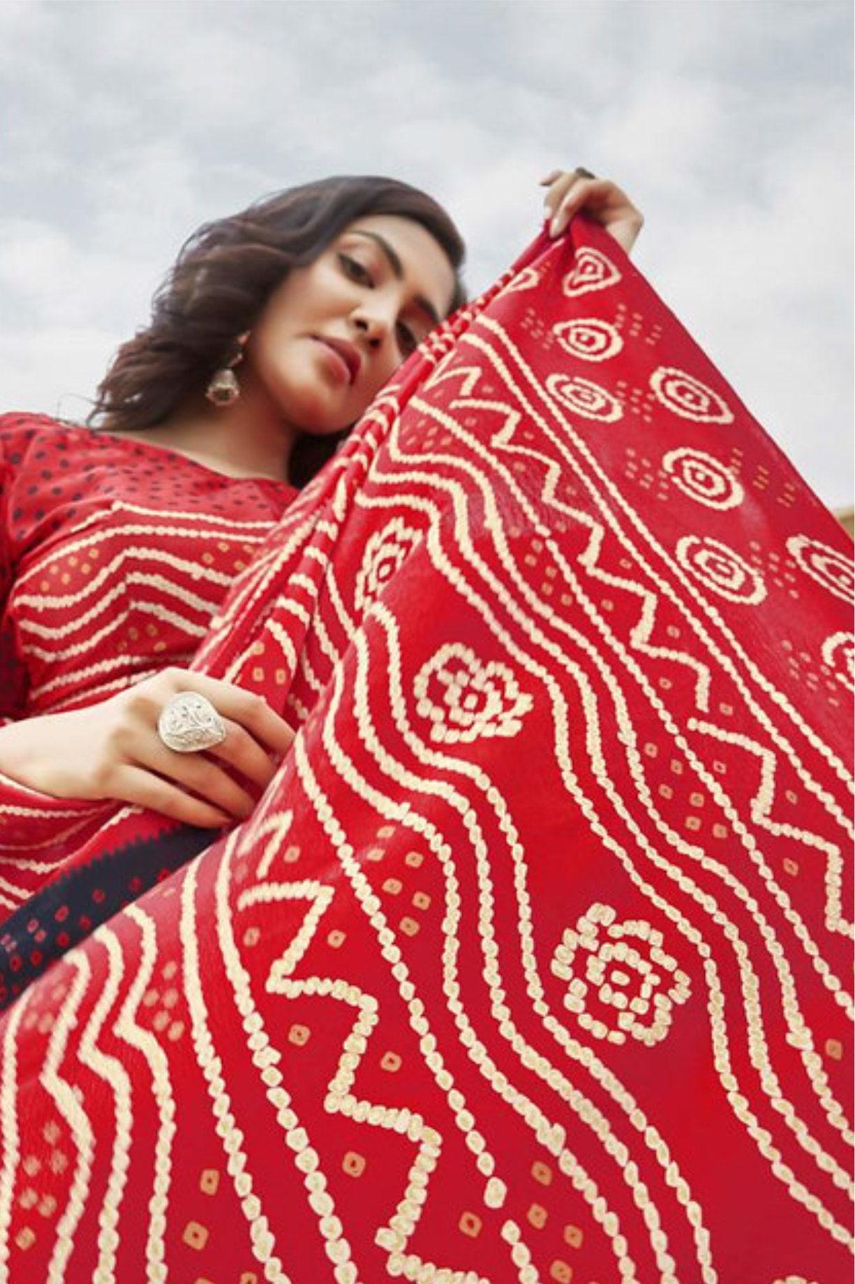 Coral Tree Brown Gaji Bandhani Silk Saree