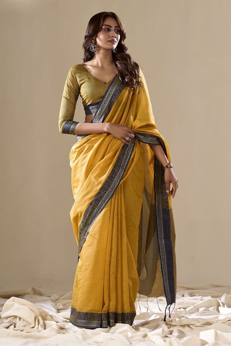 Husk Yellow Handloom Cotton Saree