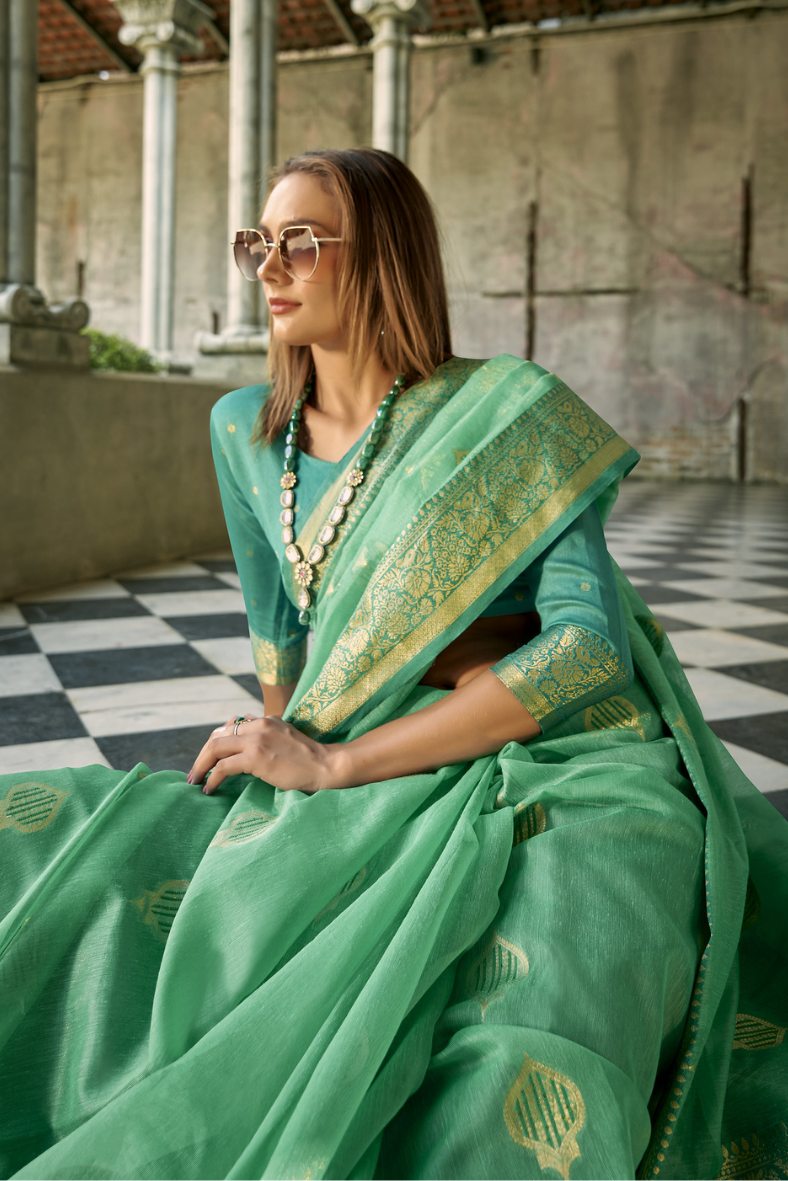 Shiny Shamrock Green Banarasi Silk Saree