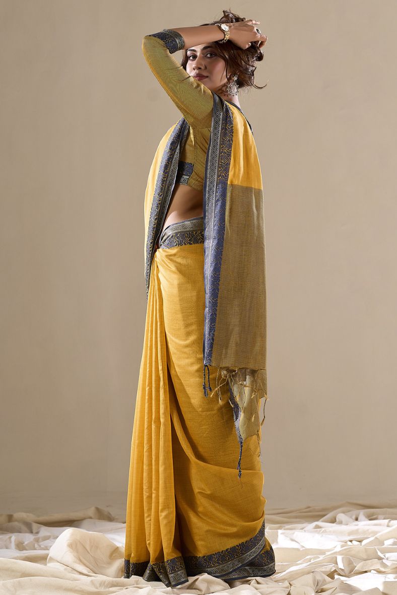 Husk Yellow Handloom Cotton Saree