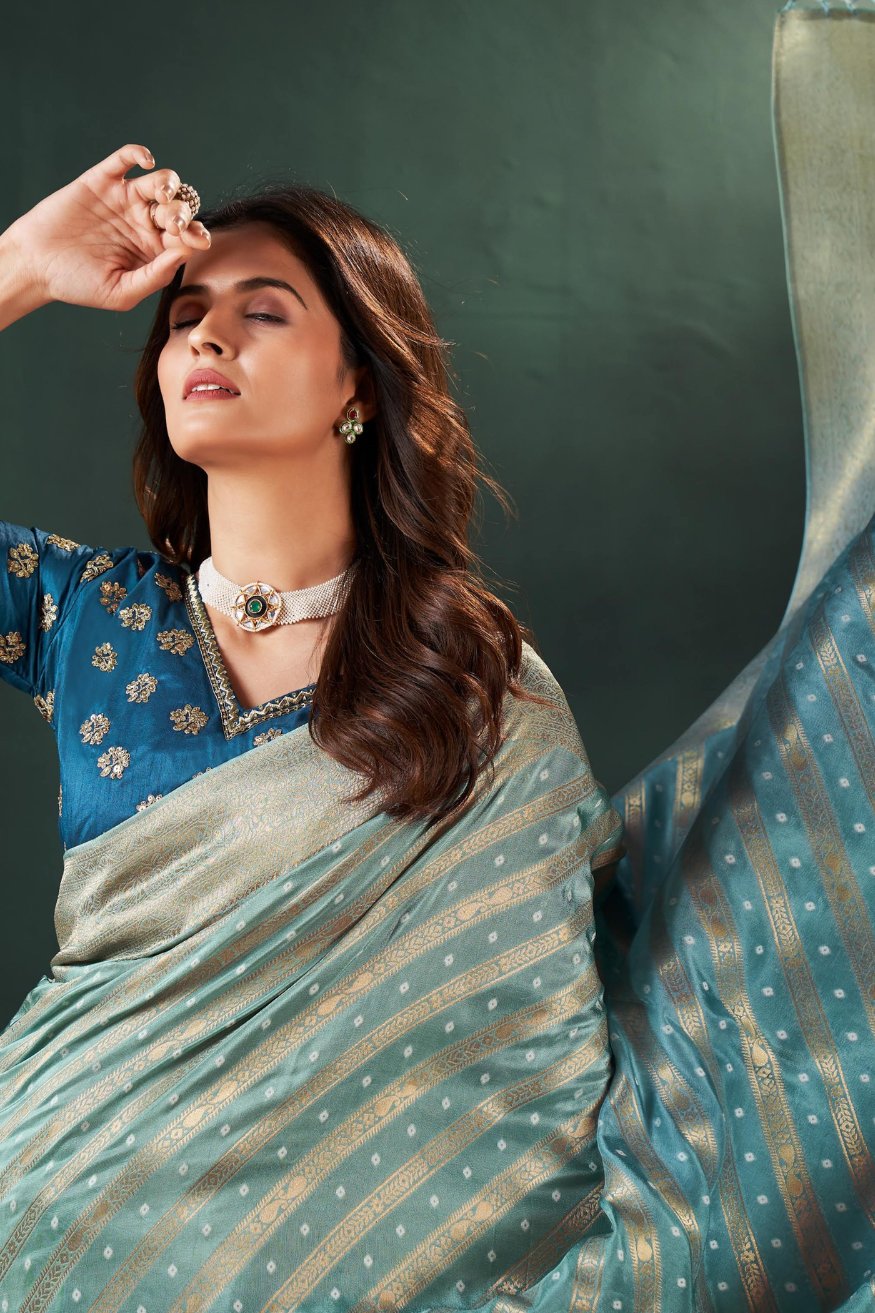 Sail Blue Designer Banarasi Saree