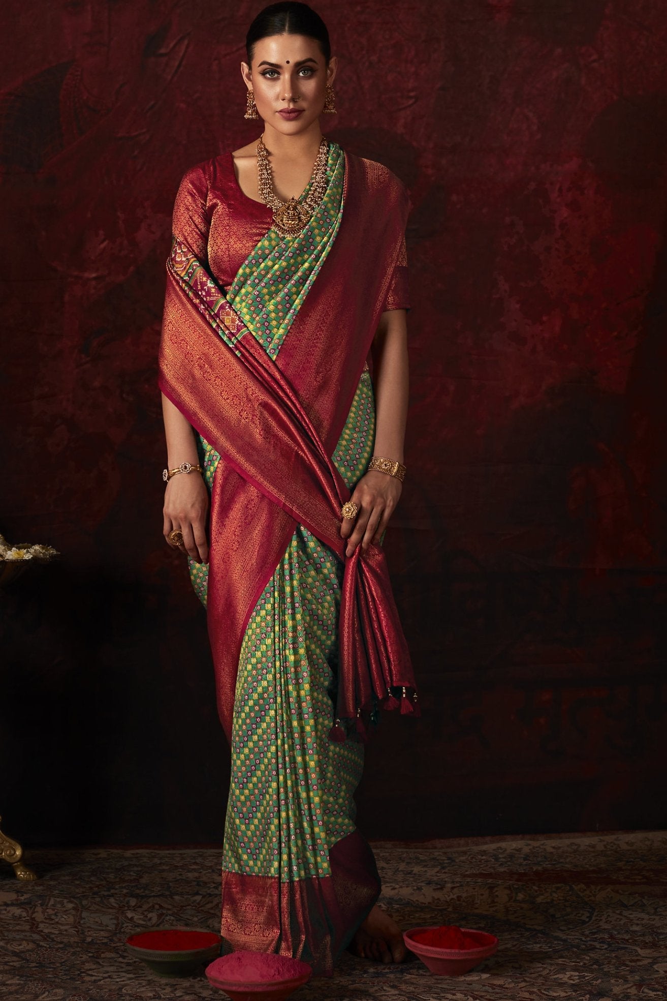 Asparagus Green Banarasi Digital Printed Saree