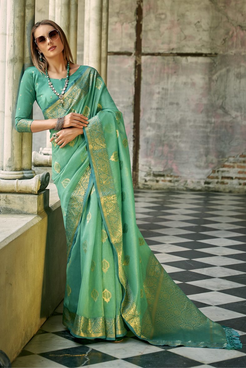 Shiny Shamrock Green Banarasi Silk Saree