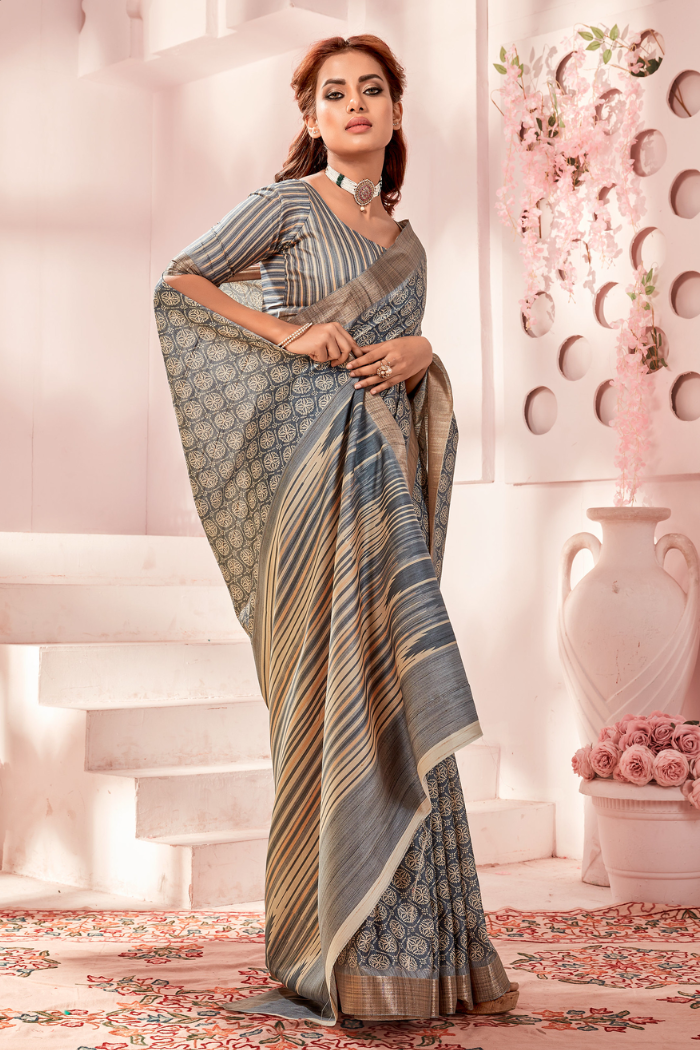 Stone Grey Kota Silk Saree