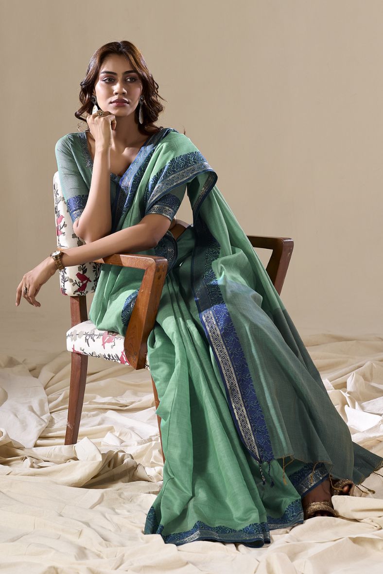 Viridian Green Handloom Cotton Saree