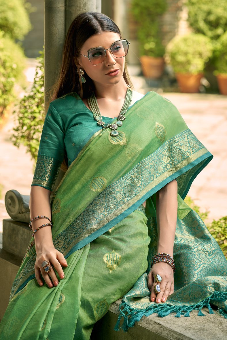 Fern Green Woven Banarasi Silk Saree