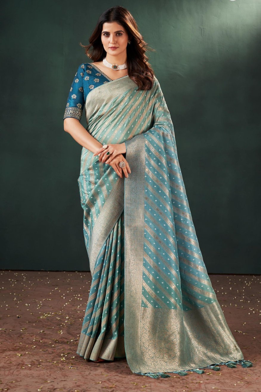 Sail Blue Designer Banarasi Saree