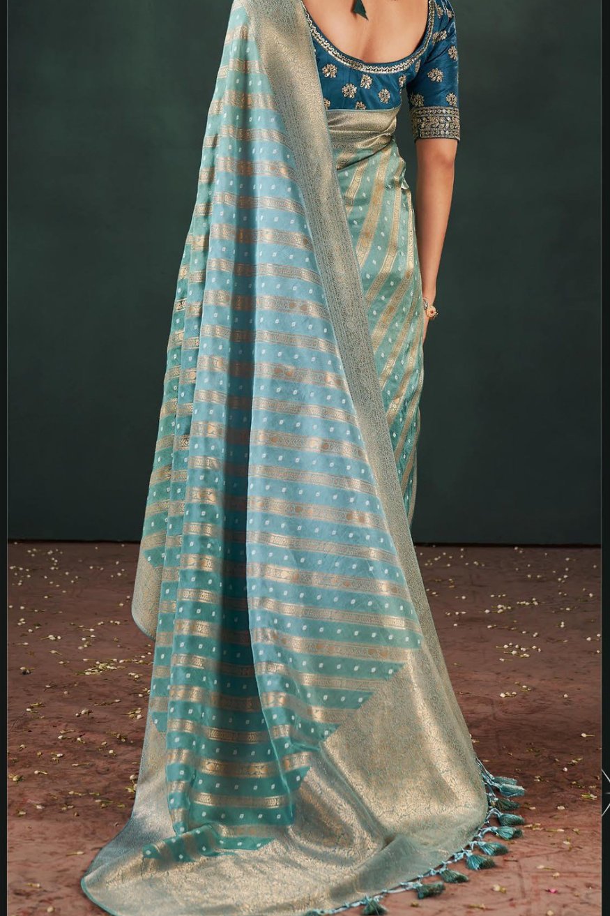 Sail Blue Designer Banarasi Saree