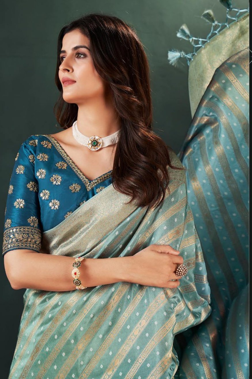 Sail Blue Designer Banarasi Saree