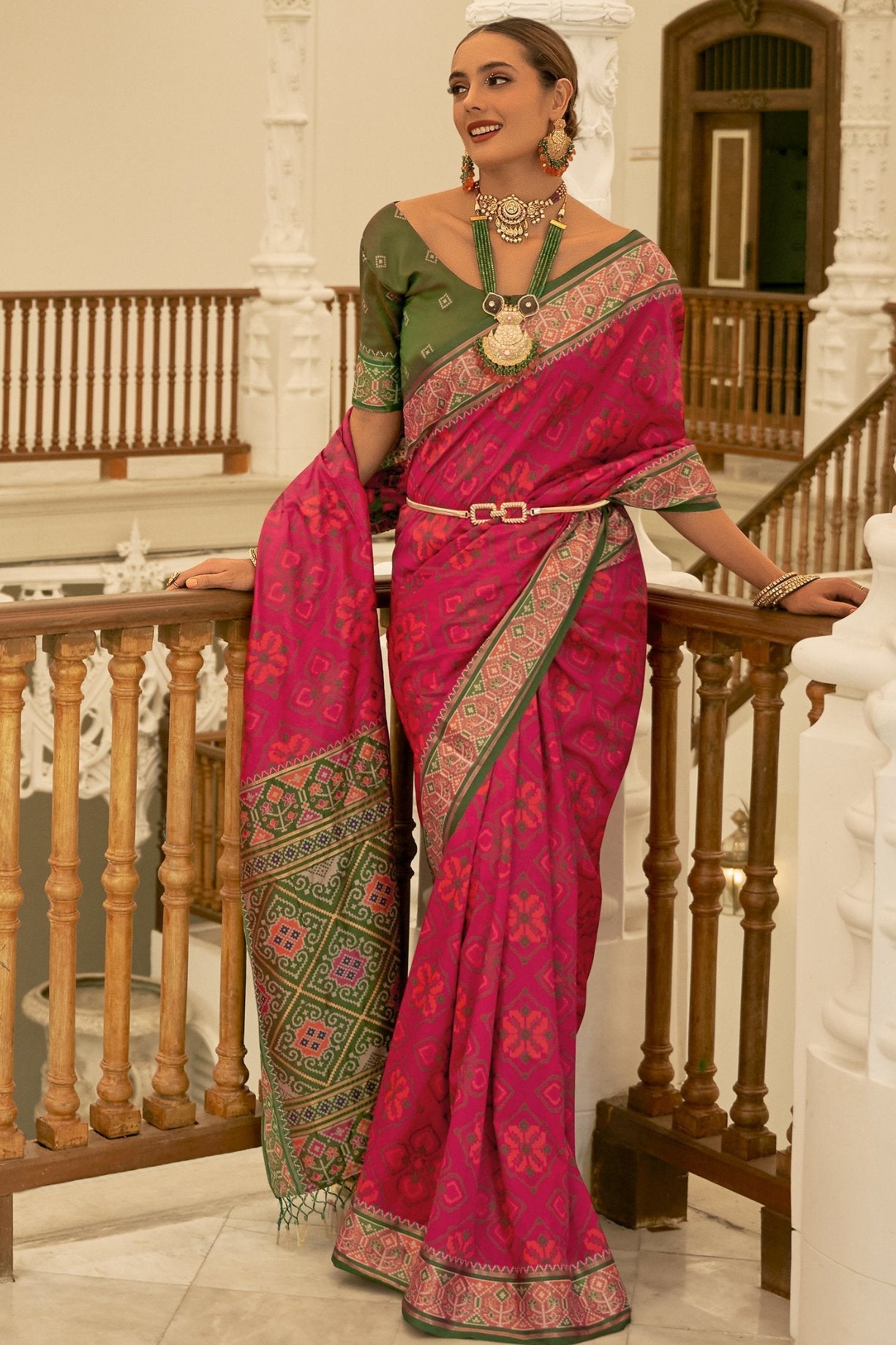 Lotus Pink Woven Patola Silk Saree