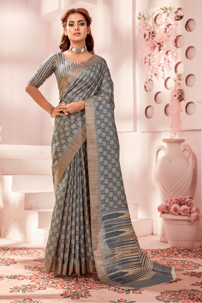 Stone Grey Kota Silk Saree