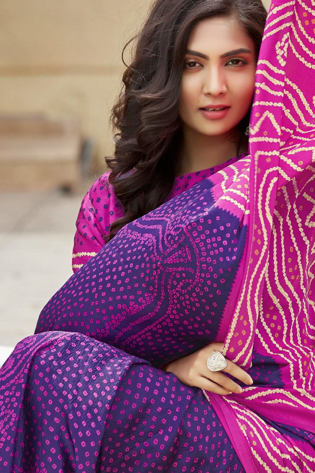 Scarlet Gum Purple and Pink Gaji Bandhani Silk Saree