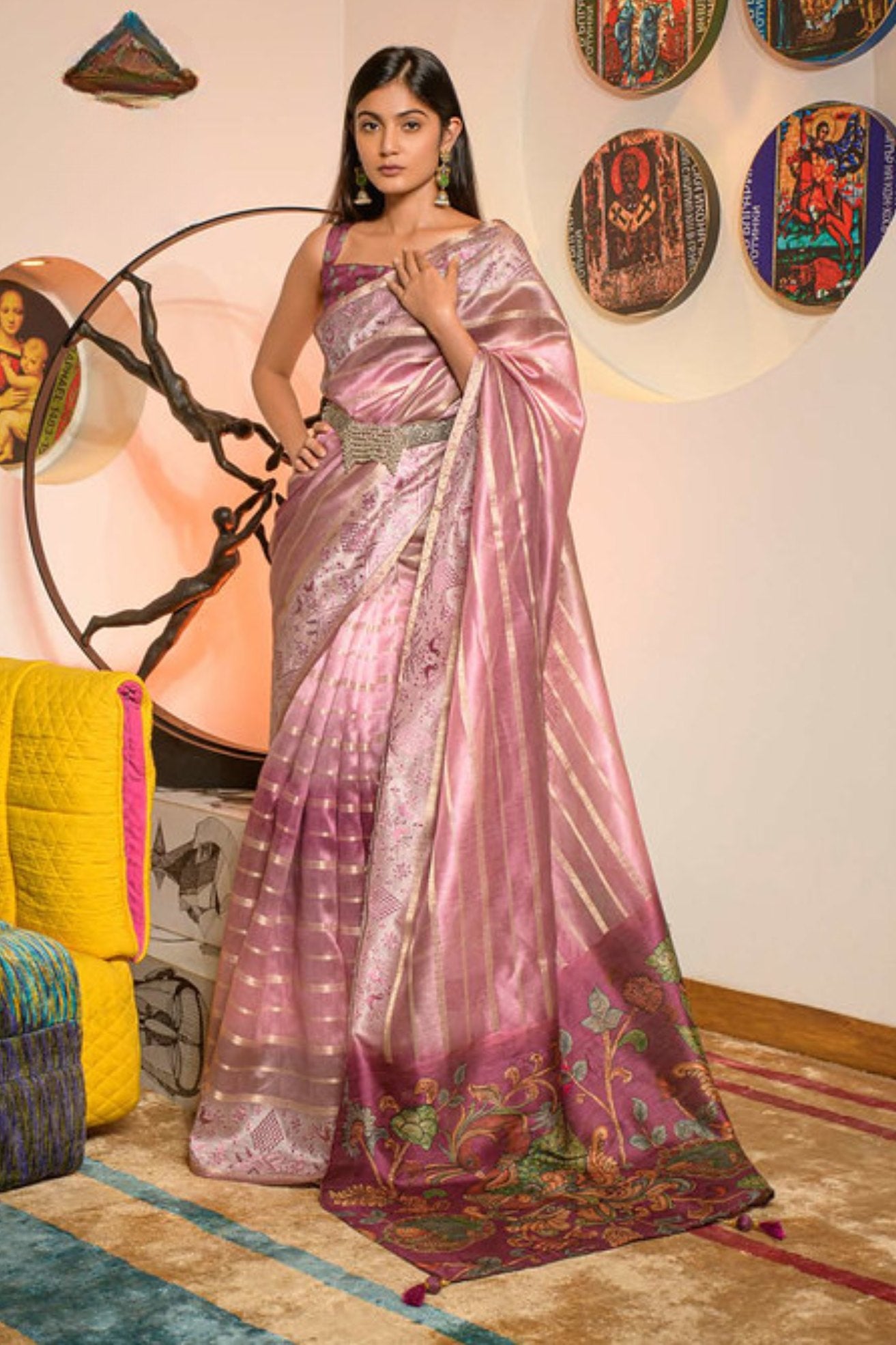 Sundown Pink Organza Saree