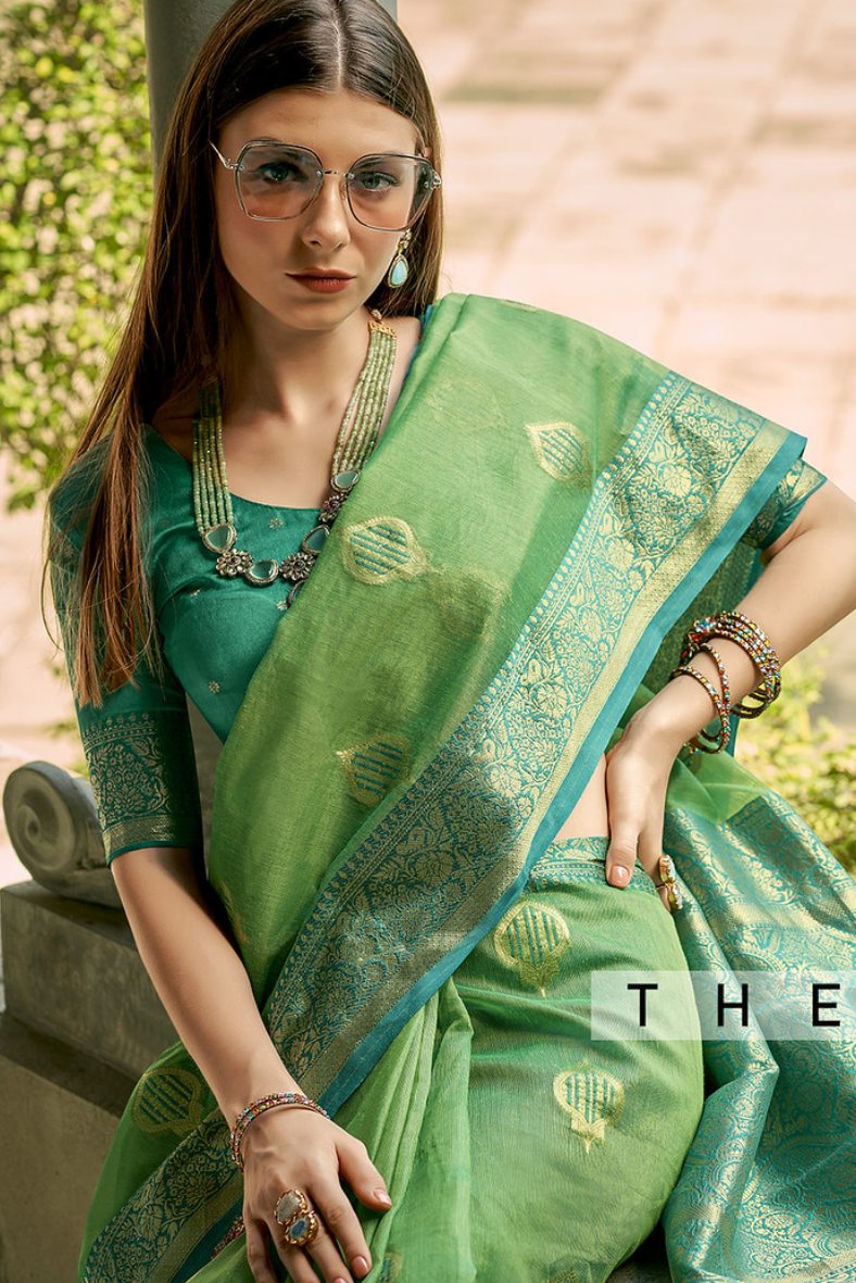 Fern Green Woven Banarasi Silk Saree