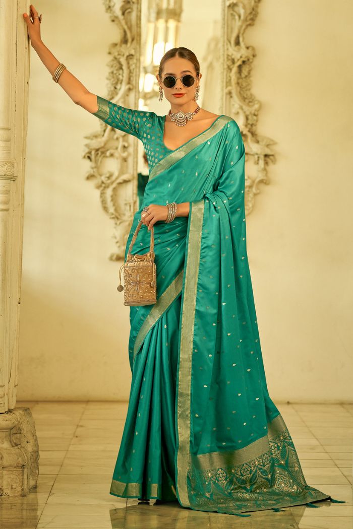 Tropical Rain Forest Green Woven Banarasi Silk Saree