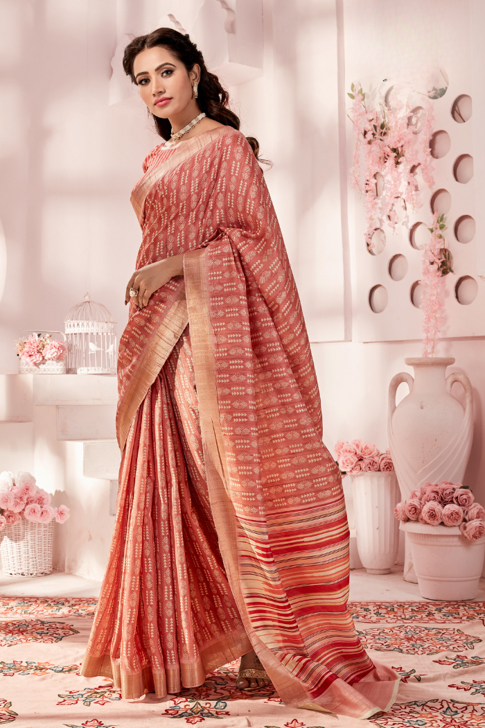 Chestnut Peach Kota Silk Saree