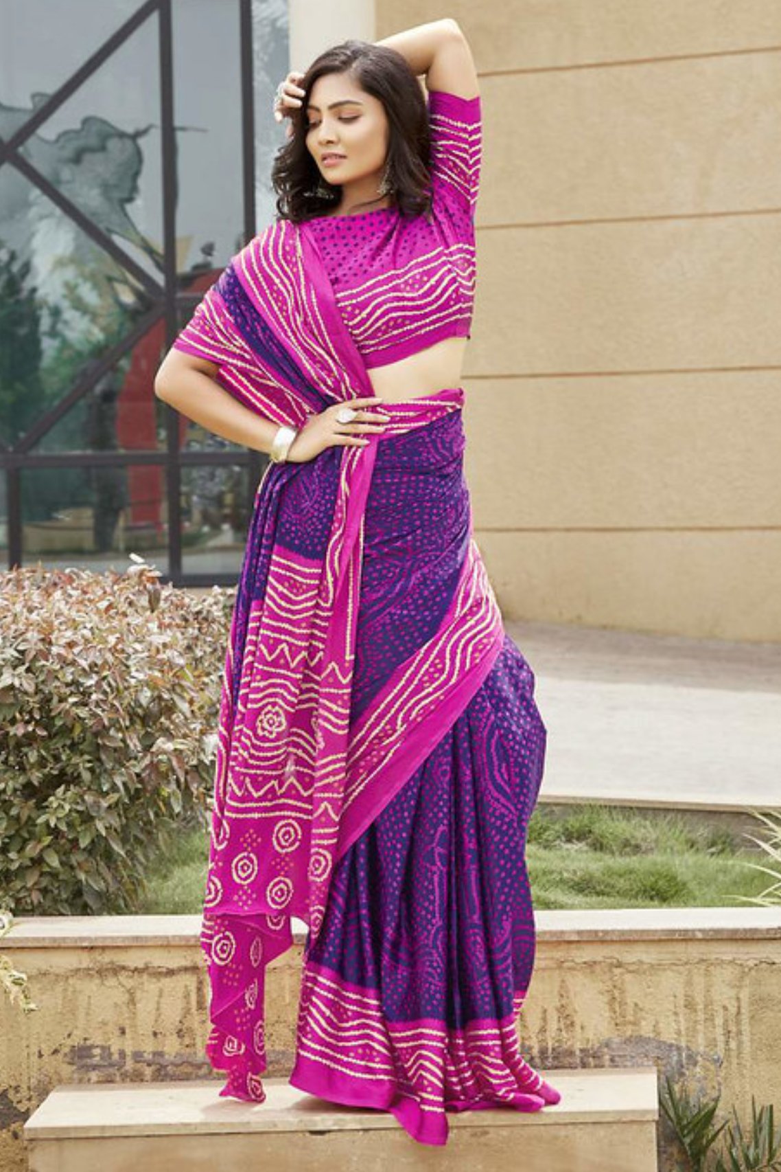 Scarlet Gum Purple and Pink Gaji Bandhani Silk Saree