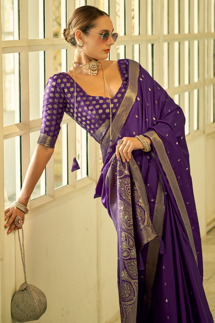 Affair Purple Woven Banarasi Silk Saree