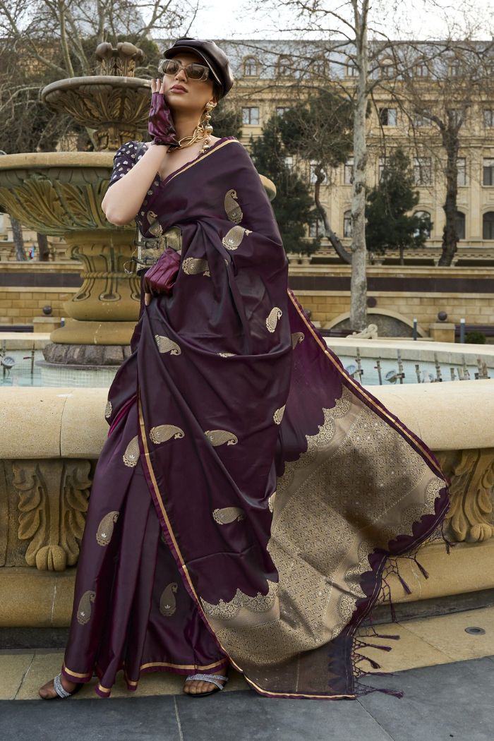 Woody Brown Banarasi Satin Saree