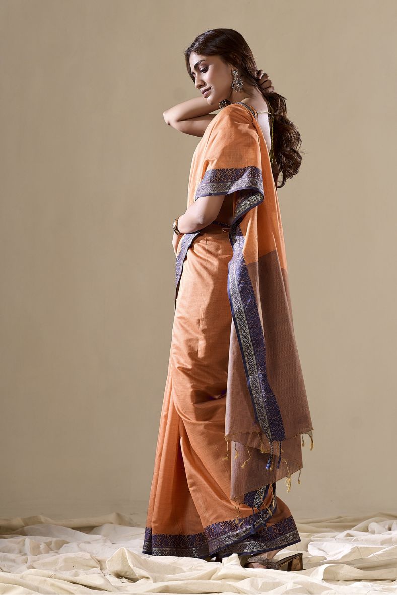 Copperfield Orange Handloom Cotton Saree