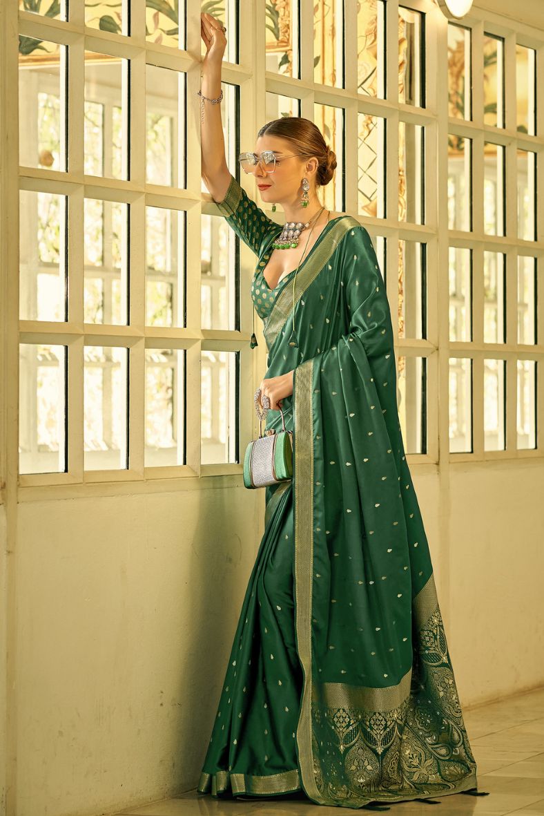 Spring Leaves Green Woven Banarasi Silk Saree