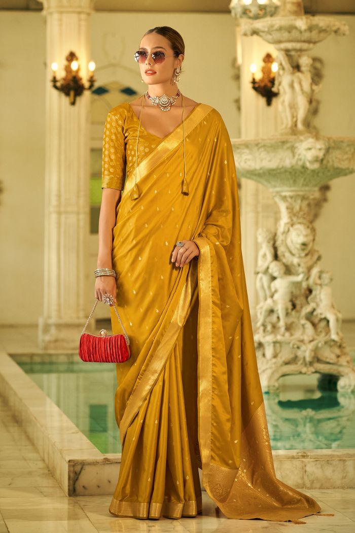 Mustard Yellow Woven Banarasi Silk Saree