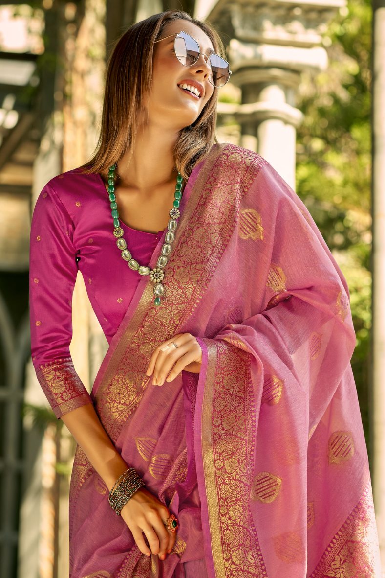 Chestnut Rose Pink Handloom Banarasi Silk Saree