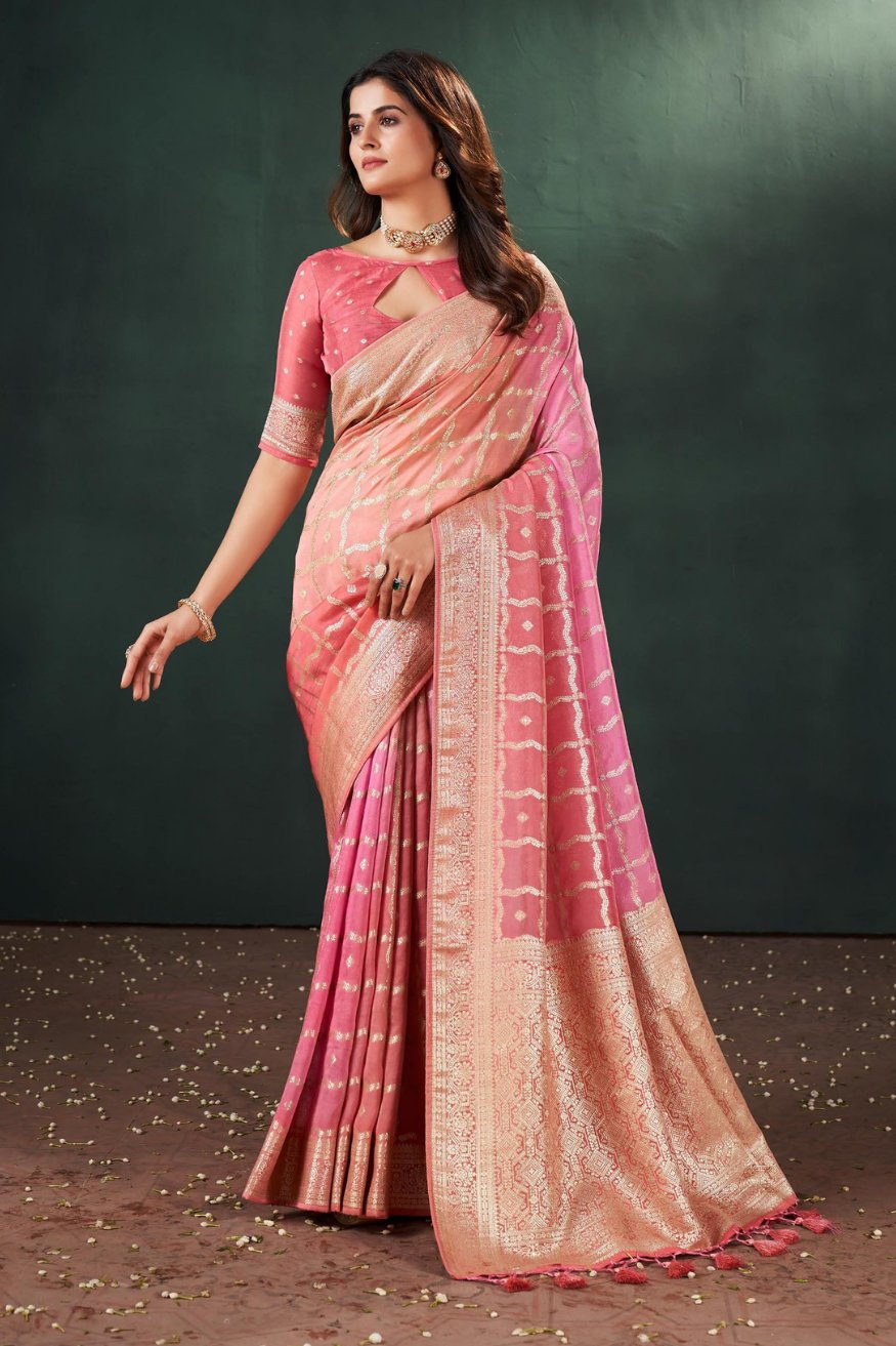 Baby Pink Designer Banarasi Saree