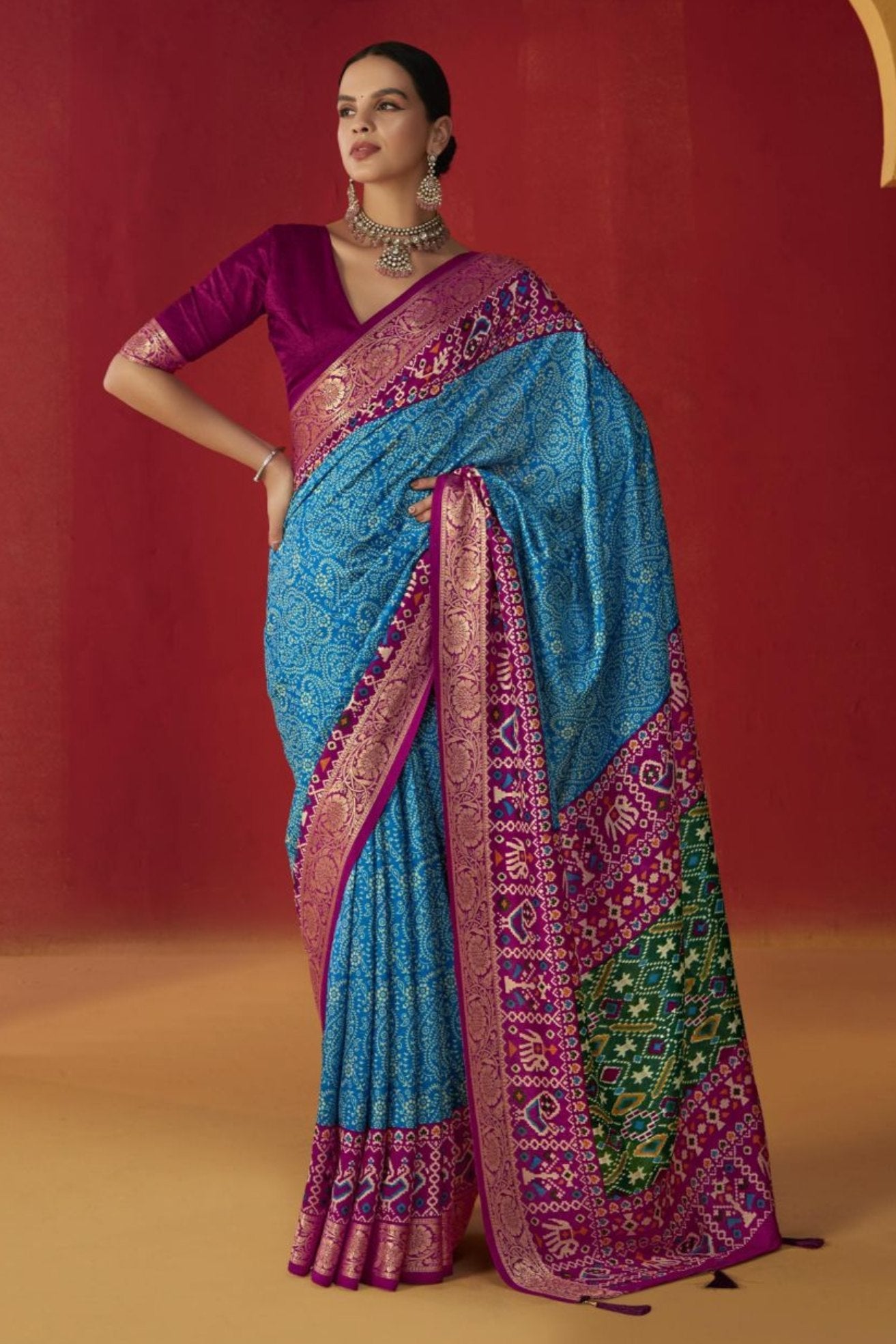 Bondi Blue Printed Tussar Silk Saree