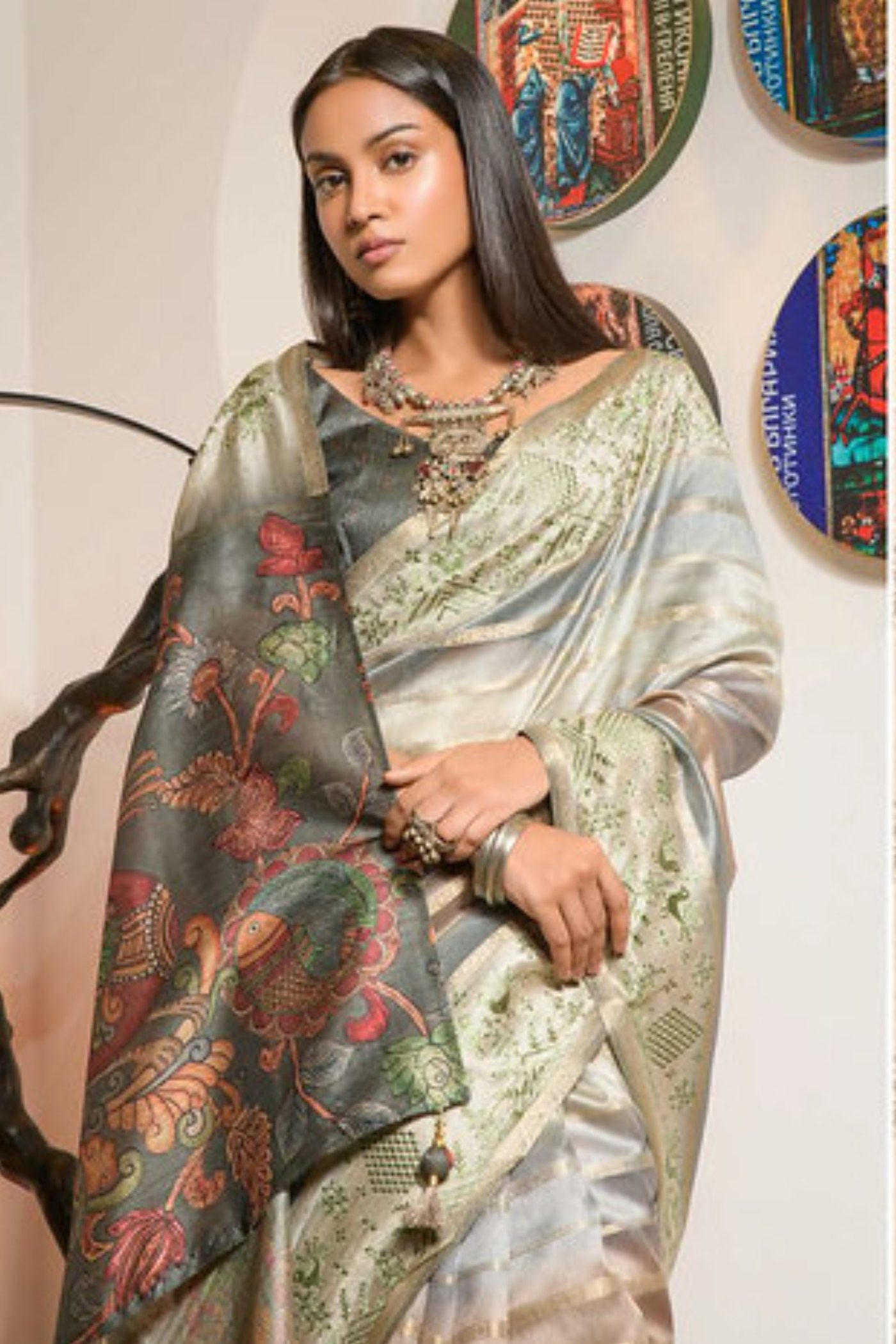 Bison Hide Grey Organza Saree