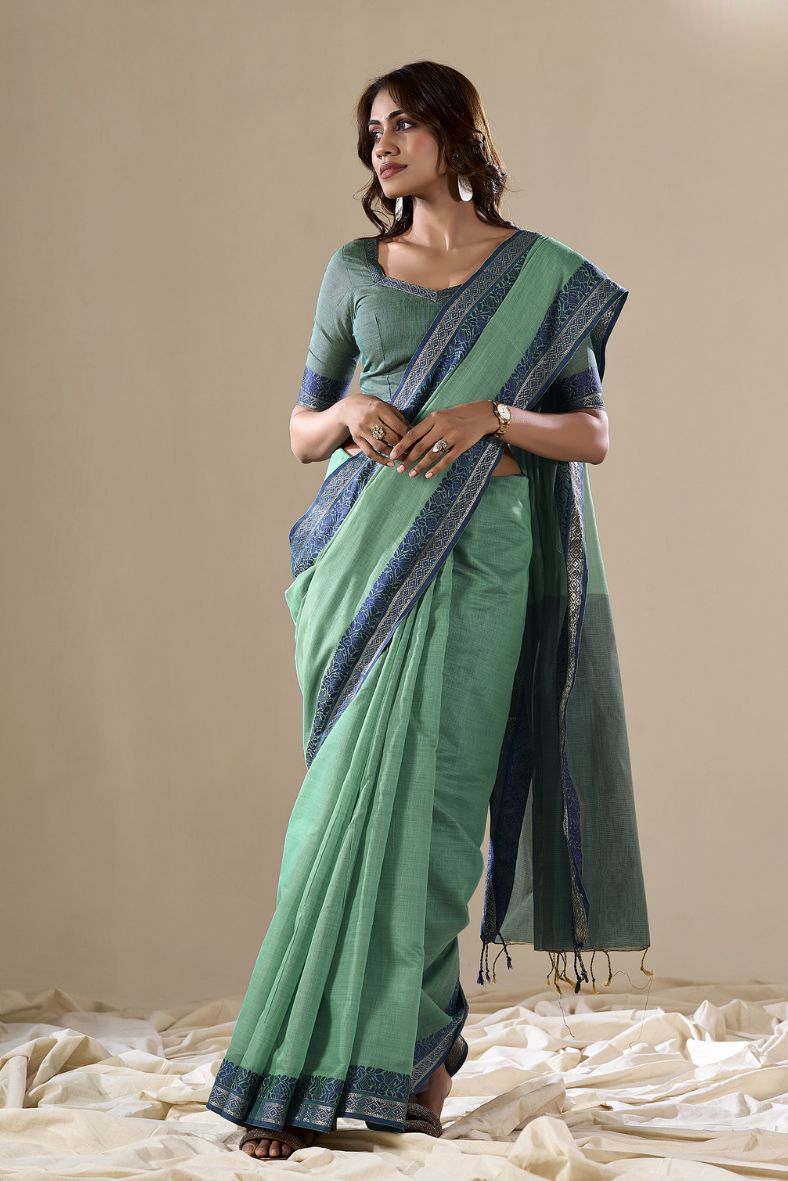 Viridian Green Handloom Cotton Saree