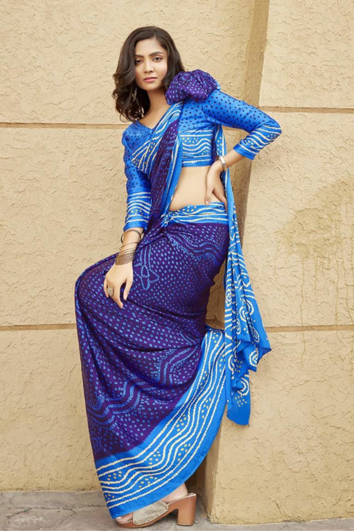 Minsk Blue Gaji Bandhani Silk Saree